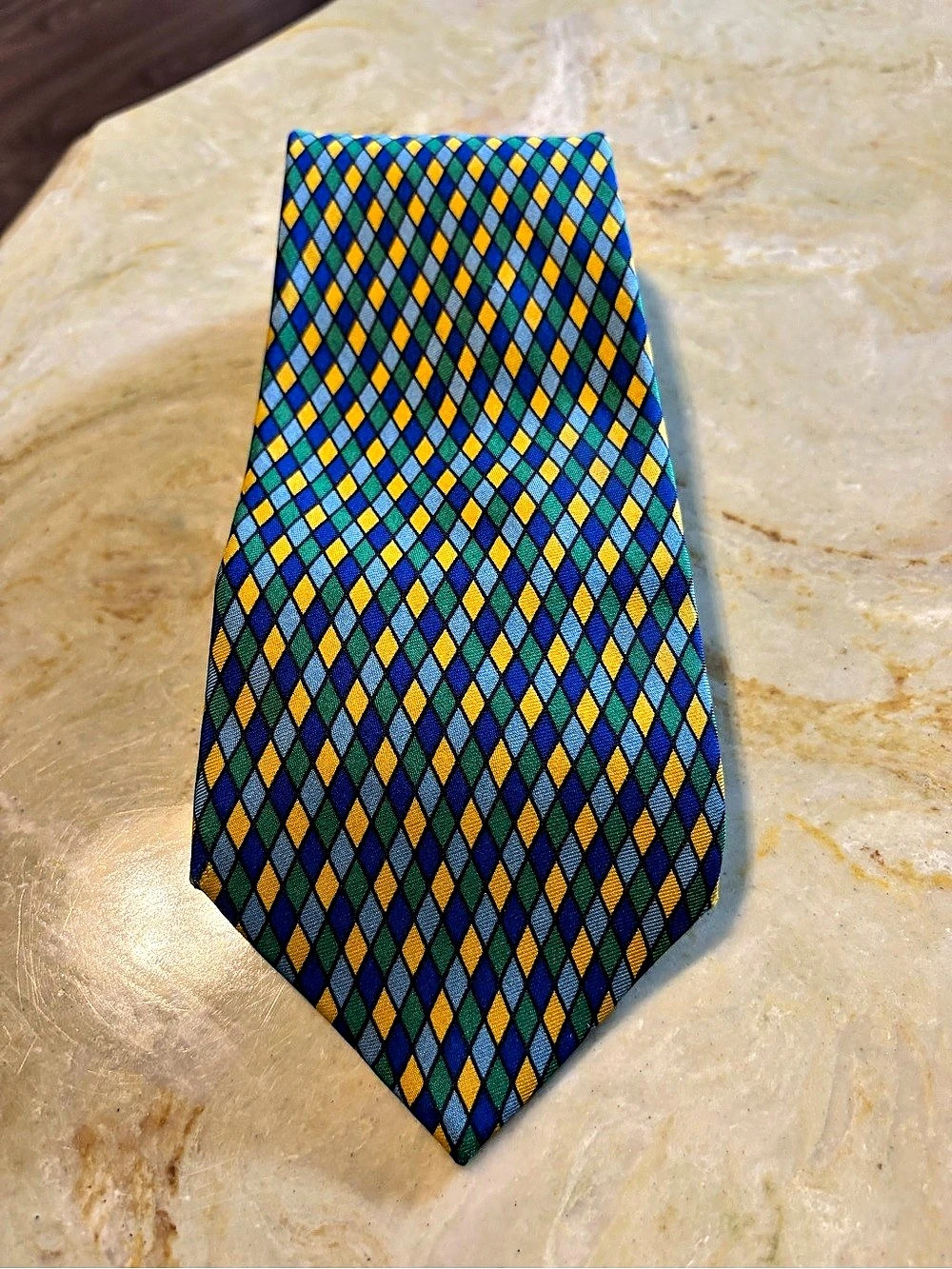 Turnbull & Asser Geometric Silk Tie in Blue & Green